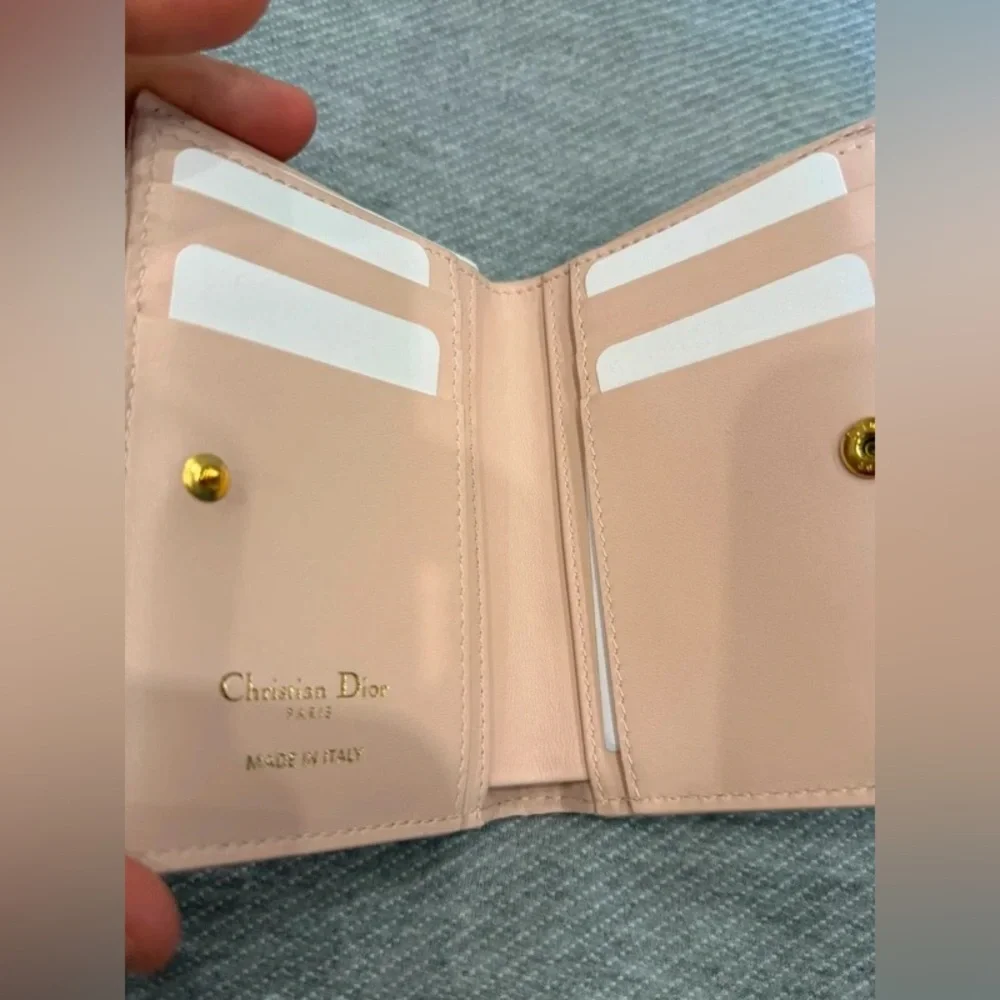 Dior Blush Pink Quilted Card Wallet with Gold CD Emblem